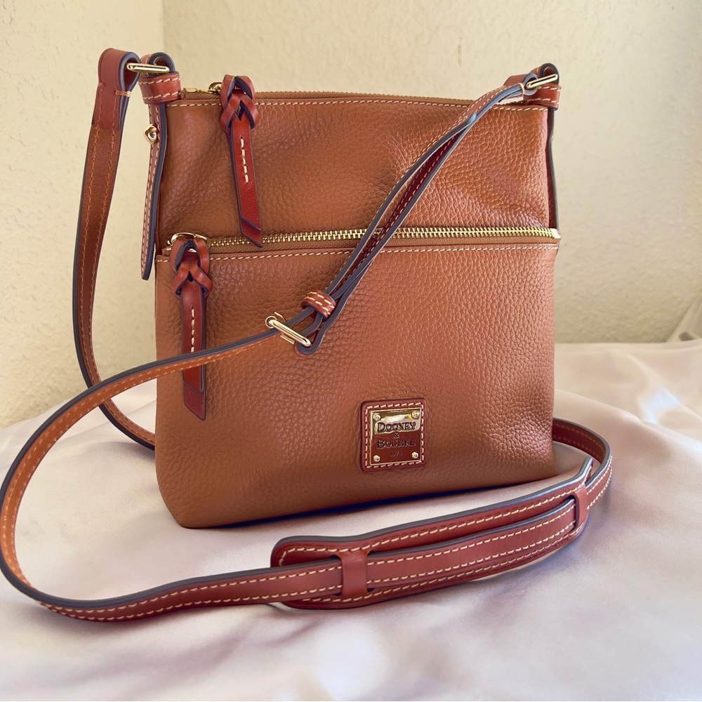 Dooney & Bourke Women’s Brown Pebble Gain Leather Letter Carrier Crossbody Bag